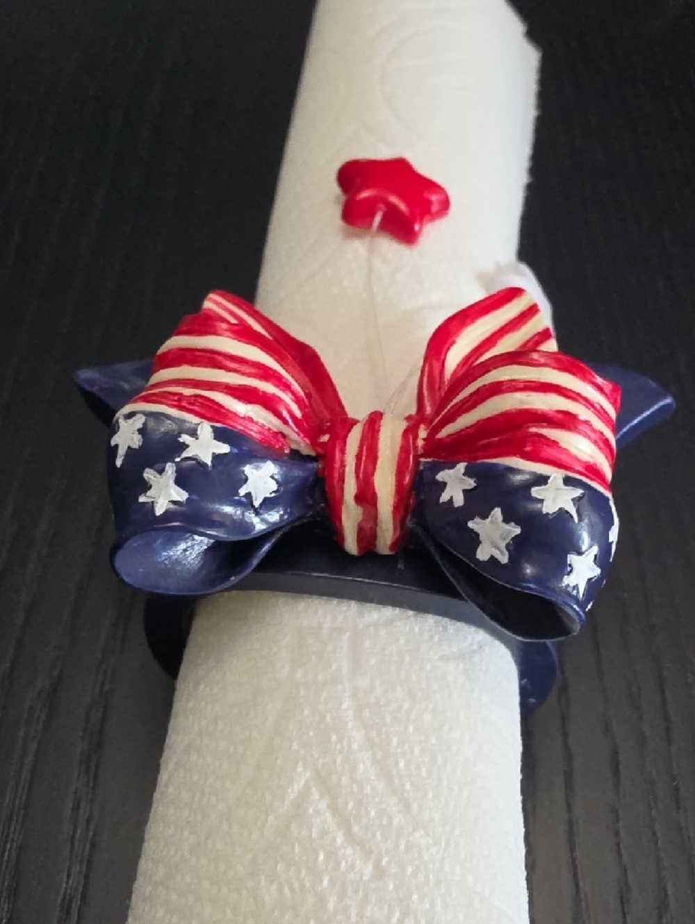 4th Of July Patriotic Napkin Rings with Star Charms - Red, White & Blue S/6 - Picture 9 of 16
